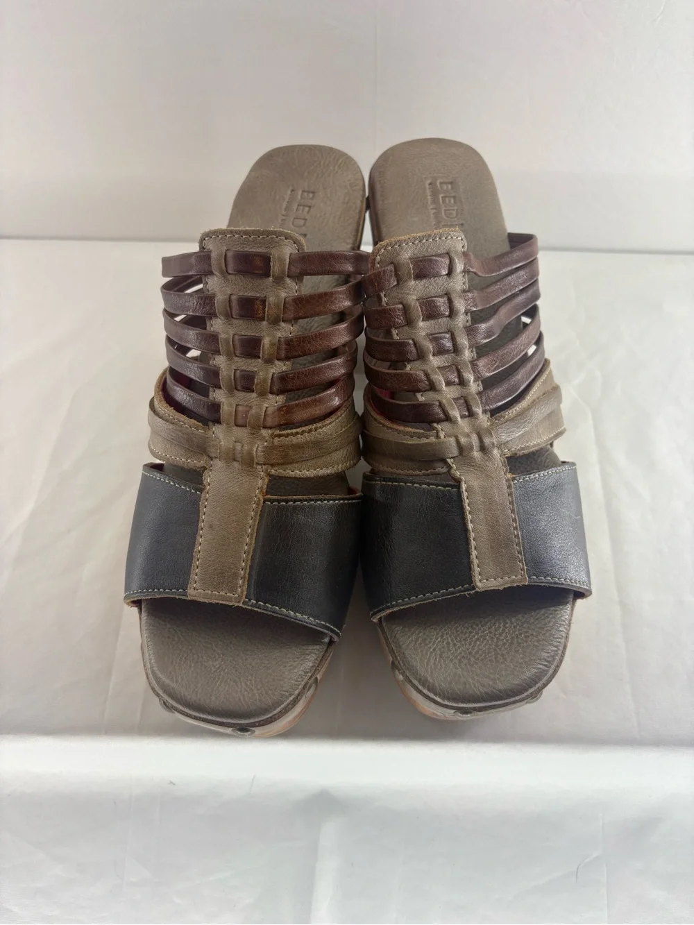 Bed Stu Shantel Brown and Black Leather Strappy Platform Clog Womens 10